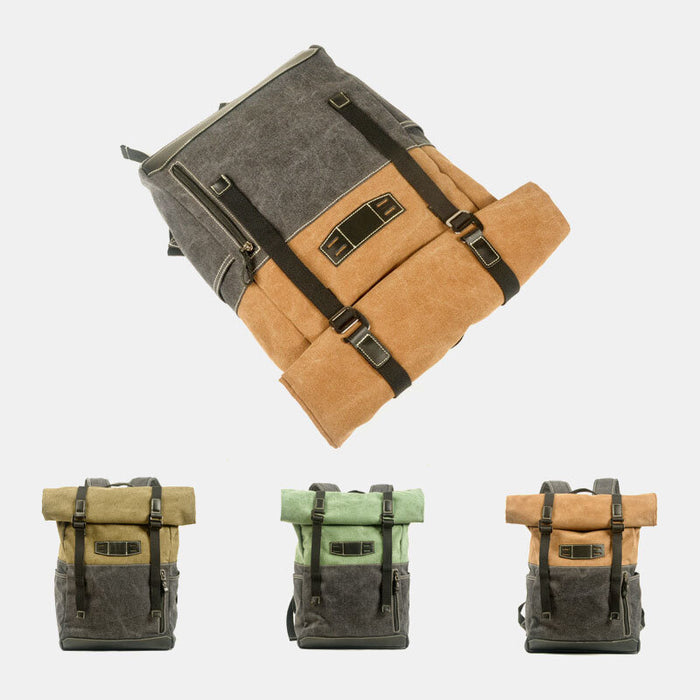Vintage Waterproof Roll Top Canvas Backpack