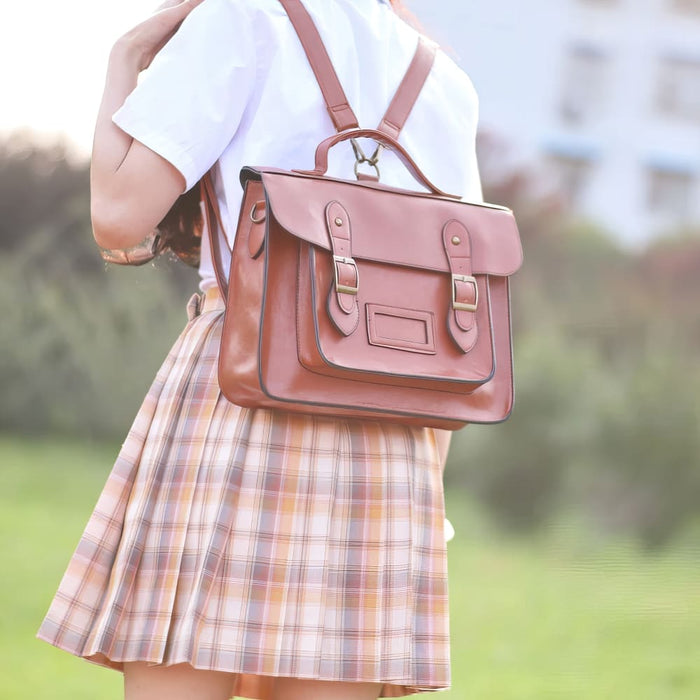 Vintage Faux Leather Satchel Backpack