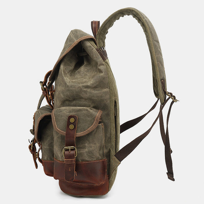 Vintage Waxed Canvas Leather Travel Backpack