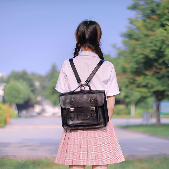 Vintage Faux Leather Satchel Backpack