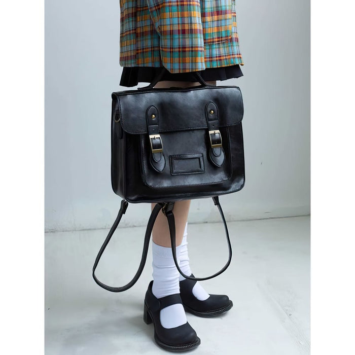 Vintage Faux Leather Satchel Backpack