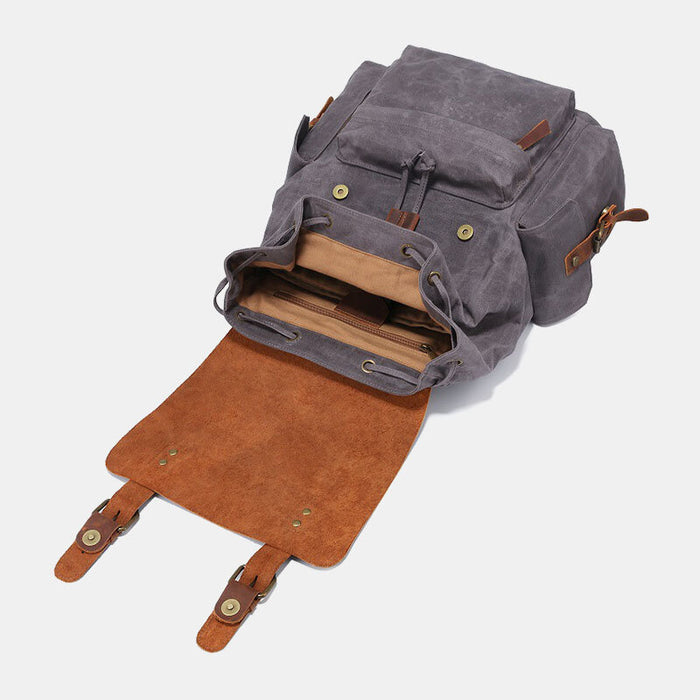 Large Vintage Waxed Canvas Leather Backpack