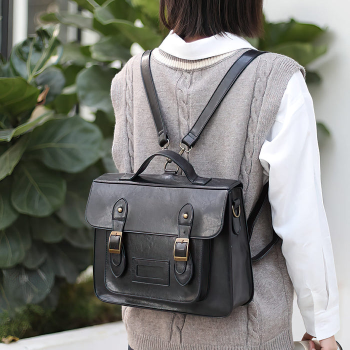 Vintage Faux Leather Satchel Backpack