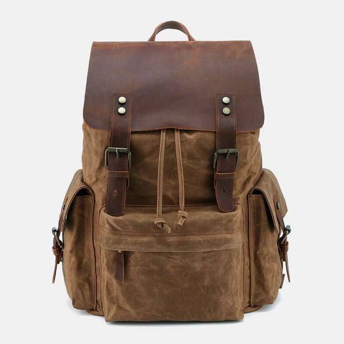 Large Vintage Waxed Canvas Leather Backpack