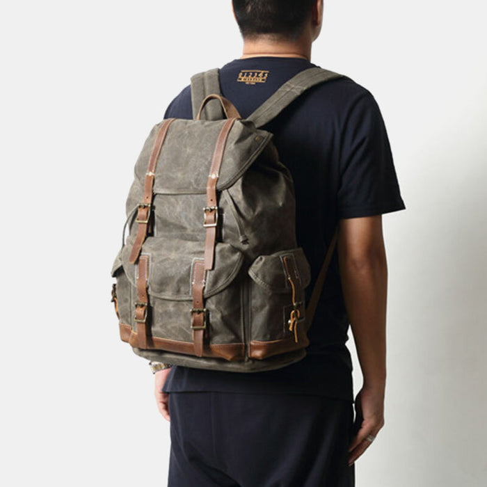 Waxed Canvas Leather Hiking Backpack