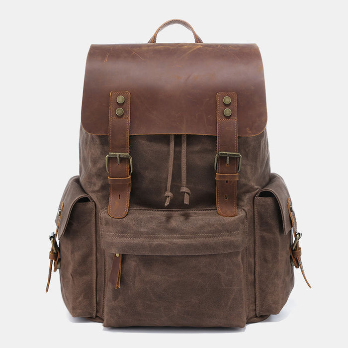 Large Vintage Waxed Canvas Leather Backpack