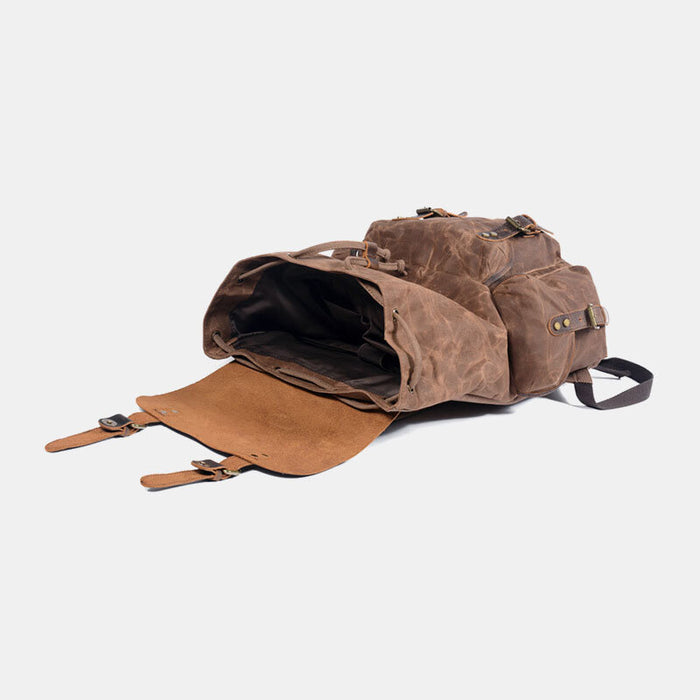 Large Vintage Waxed Canvas Leather Backpack