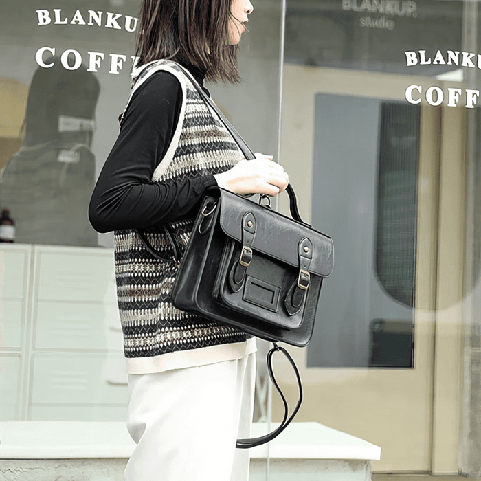 Vintage Faux Leather Satchel Backpack