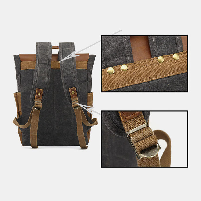 Waxed Canvas Leather Backpack Vintage Laptop Backpack