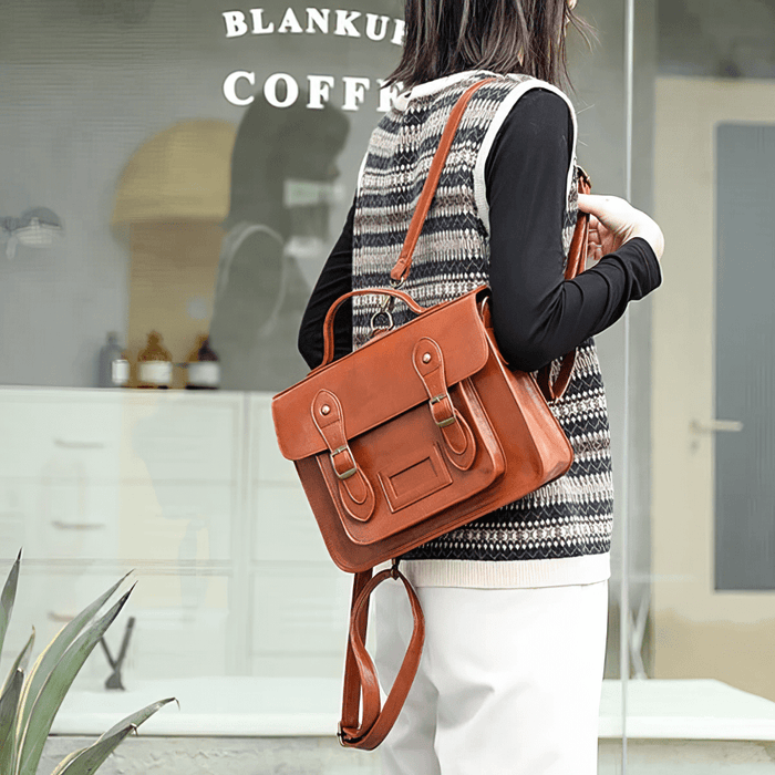Vintage Faux Leather Satchel Backpack