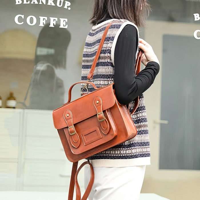 Vintage Faux Leather Satchel Backpack
