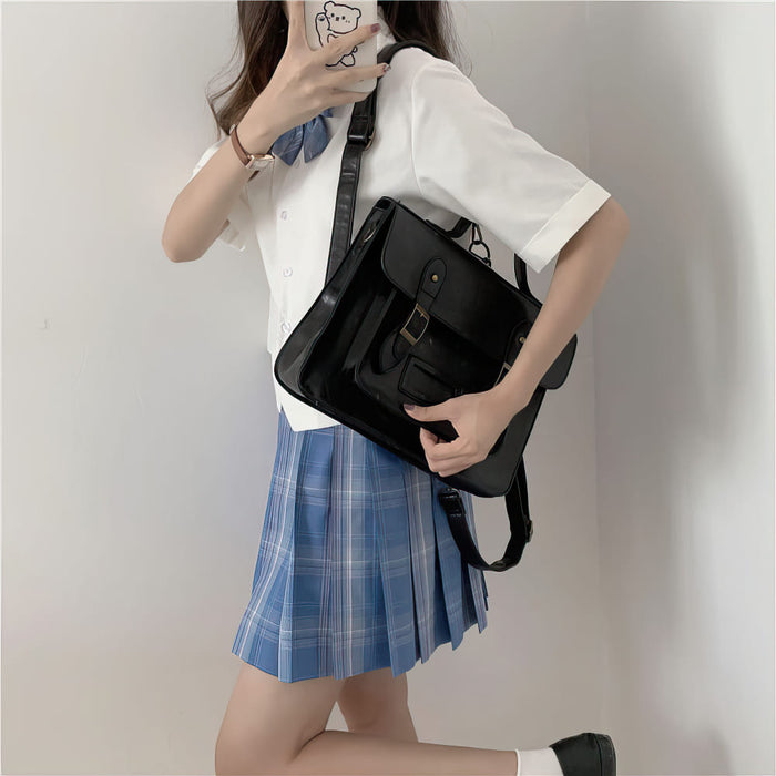 Vintage Faux Leather Satchel Backpack