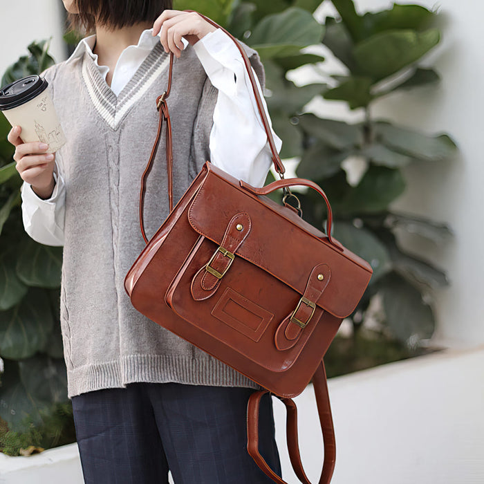 Vintage Faux Leather Satchel Backpack