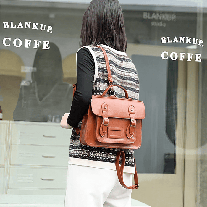 Vintage Faux Leather Satchel Backpack