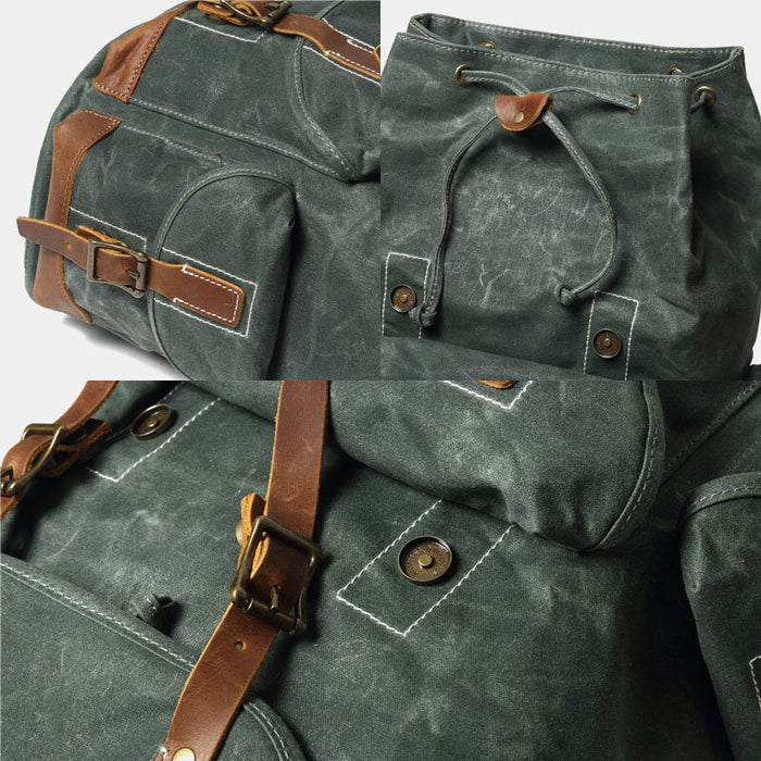 Waxed Canvas Leather Hiking Backpack