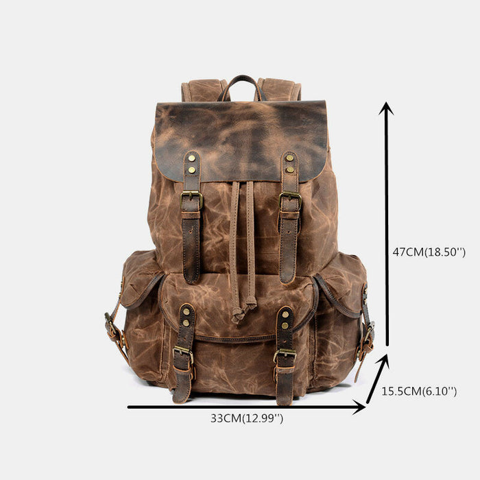 Large Vintage Waxed Canvas Leather Backpack