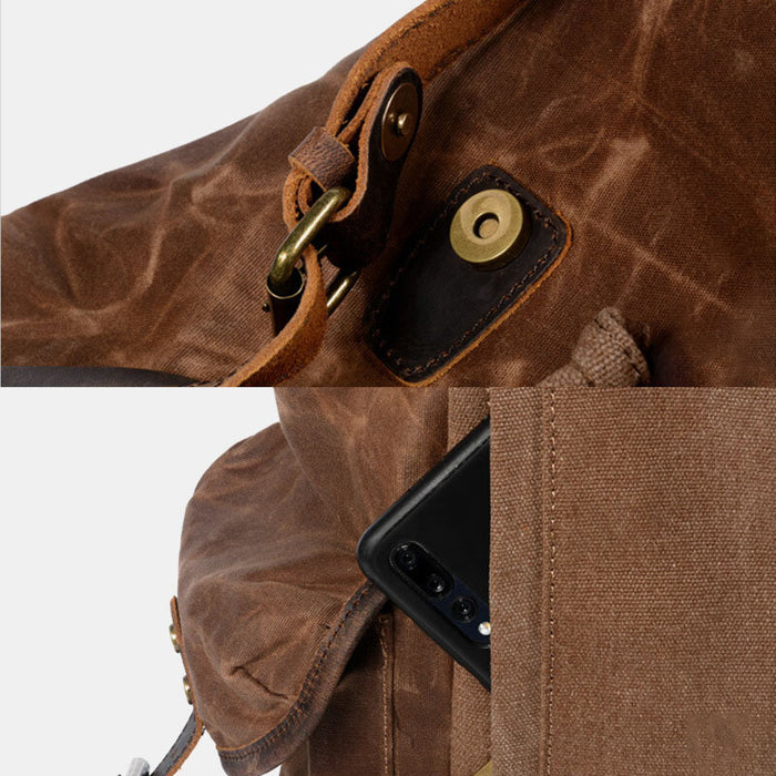 Large Vintage Waxed Canvas Leather Backpack