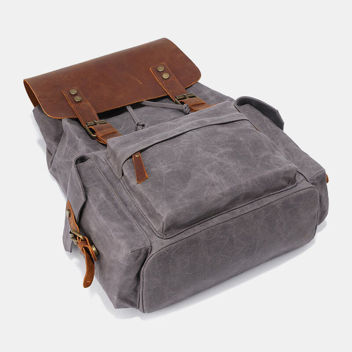Large Vintage Waxed Canvas Leather Backpack