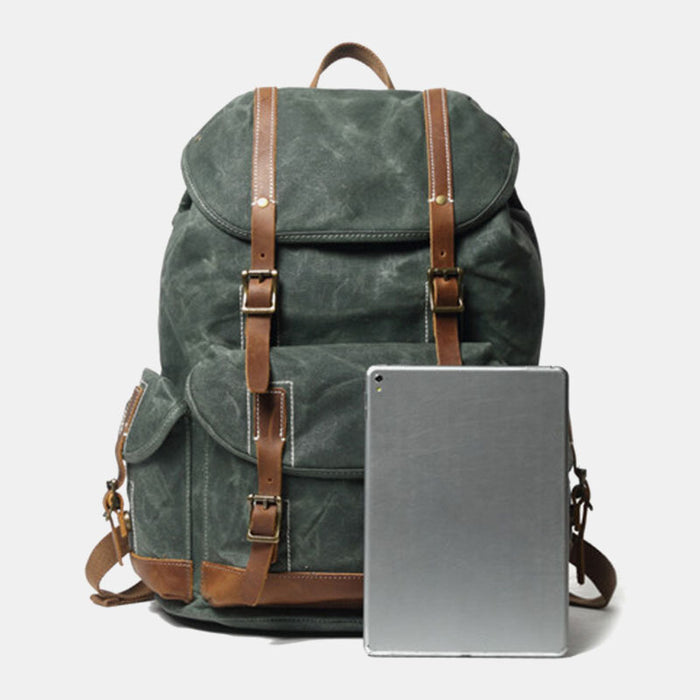 Waxed Canvas Leather Hiking Backpack