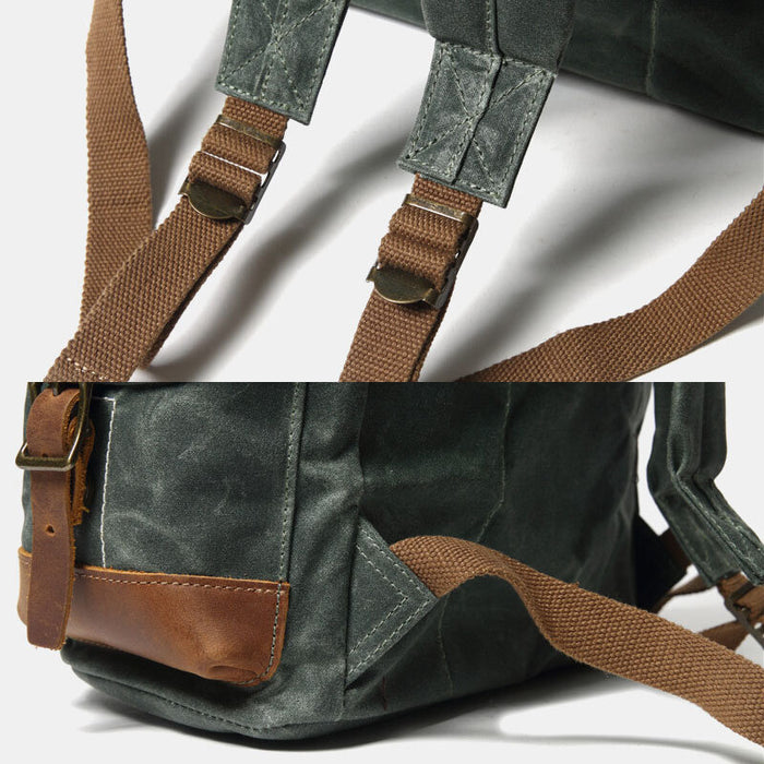 Waxed Canvas Leather Hiking Backpack