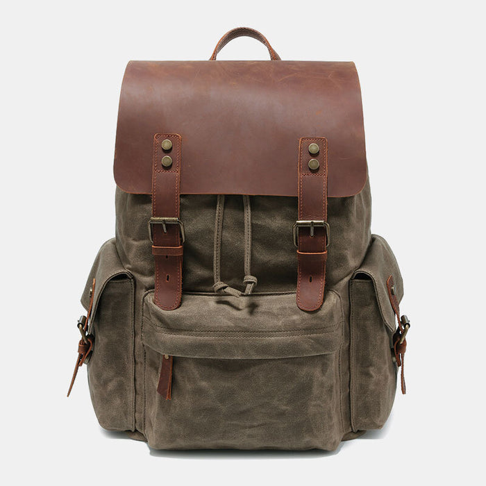 Large Vintage Waxed Canvas Leather Backpack