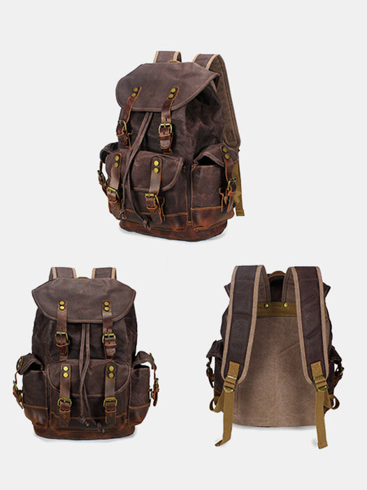 Vintage Waxed Canvas Leather Travel Backpack