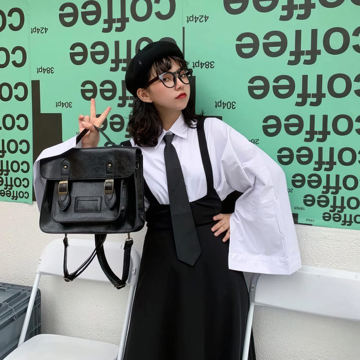 Vintage Faux Leather Satchel Backpack