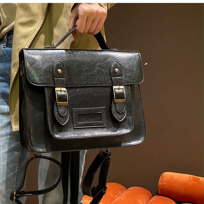 Vintage Faux Leather Satchel Backpack