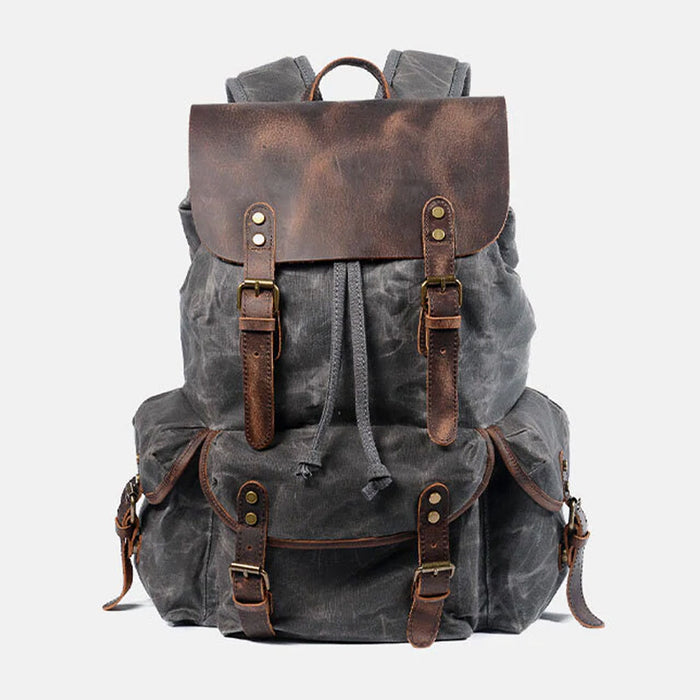 Large Vintage Waxed Canvas Leather Backpack