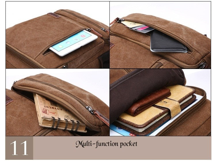 Vintage Canvas Backpack Men Laptop Travel Bag