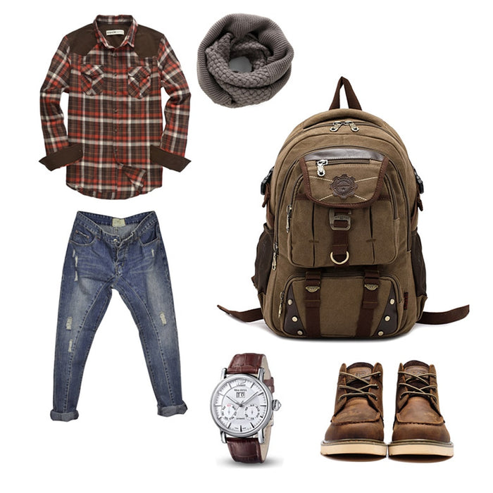 Men's Vintage Canvas Laptop Backpack Large Travel Bag