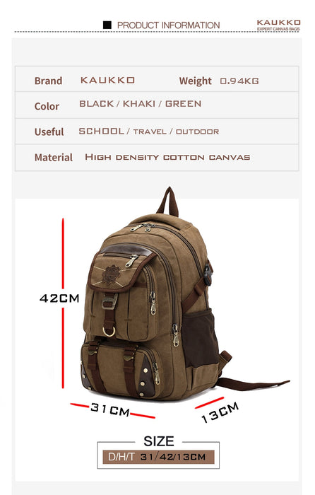 Men's Vintage Canvas Laptop Backpack Large Travel Bag