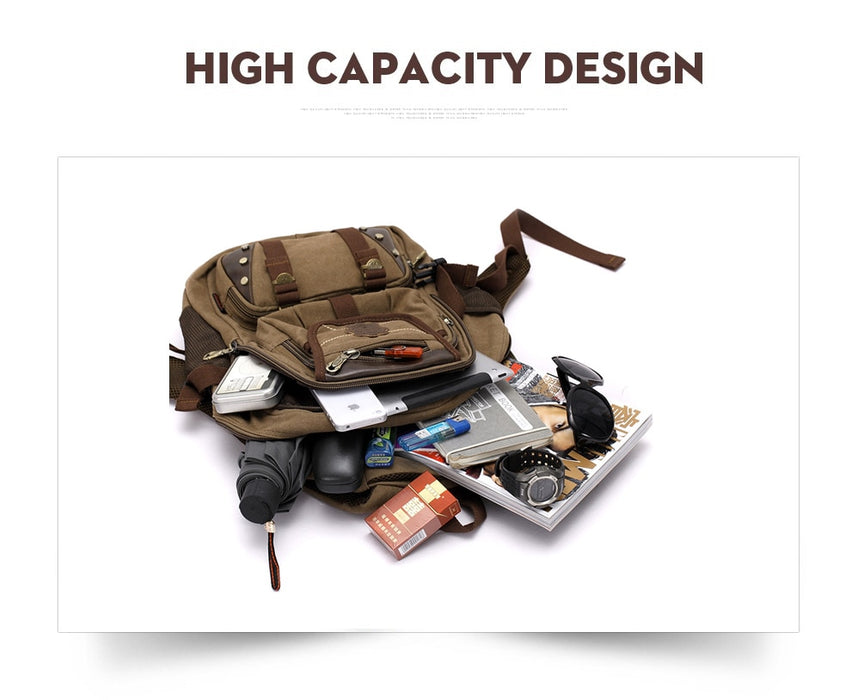 Men's Vintage Canvas Laptop Backpack Large Travel Bag