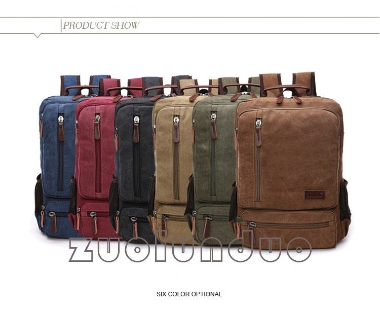Vintage Canvas Backpack Men Laptop Travel Bag