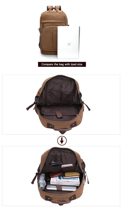 Vintage Style Canvas Laptop Backpack For Travel & Hiking