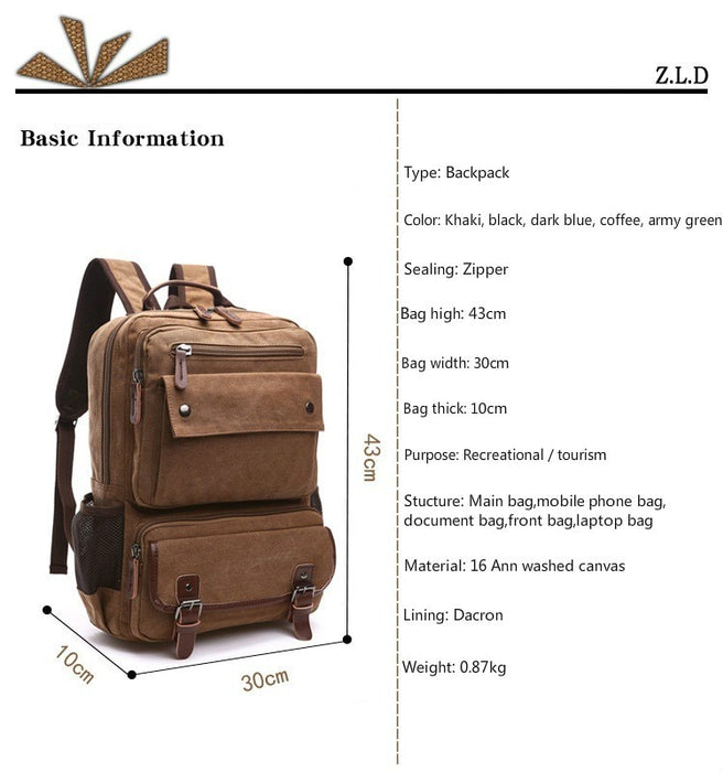 Vintage Style Canvas Travel Laptop Backpack
