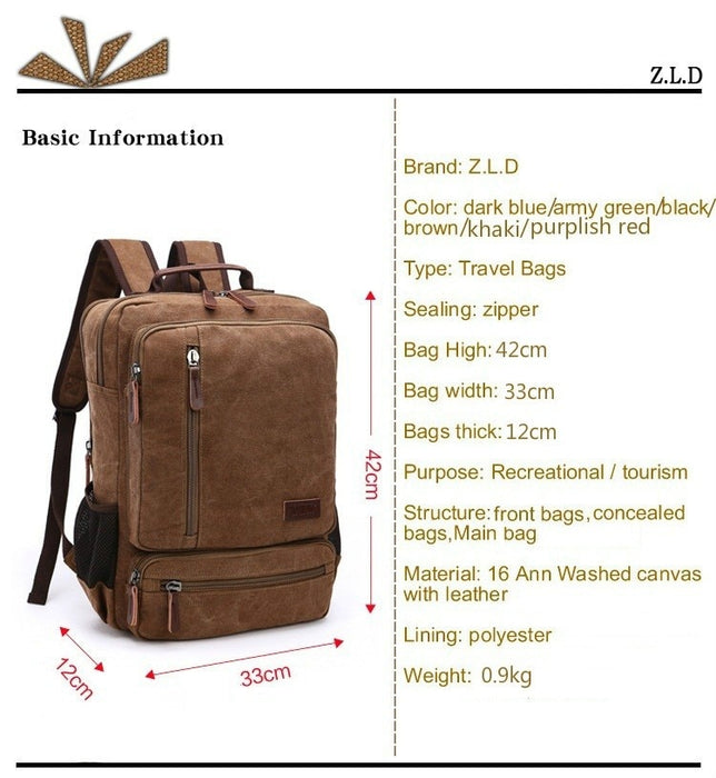 Vintage Canvas Backpack Men Laptop Travel Bag