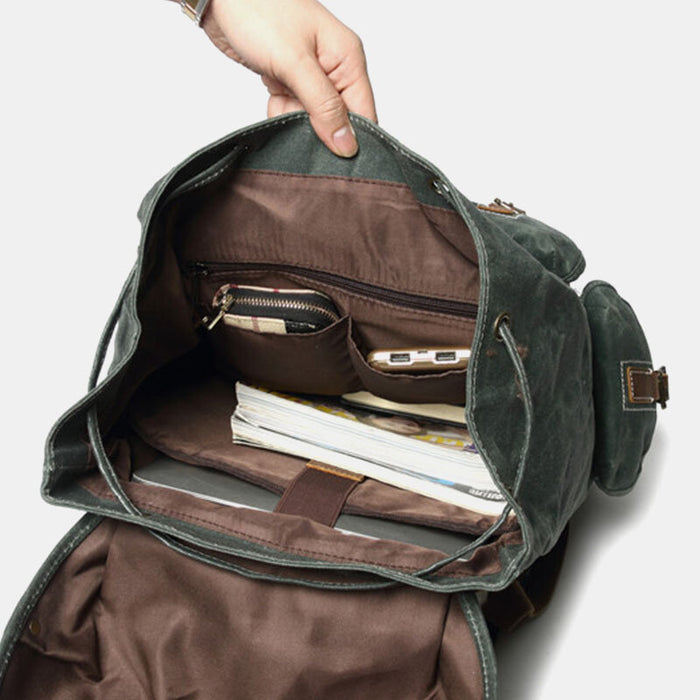 Waxed Canvas Leather Hiking Backpack