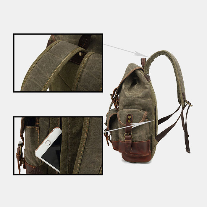 Vintage Waxed Canvas Leather Travel Backpack