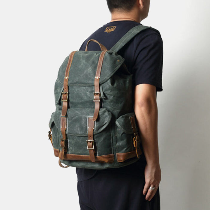 Waxed Canvas Leather Hiking Backpack