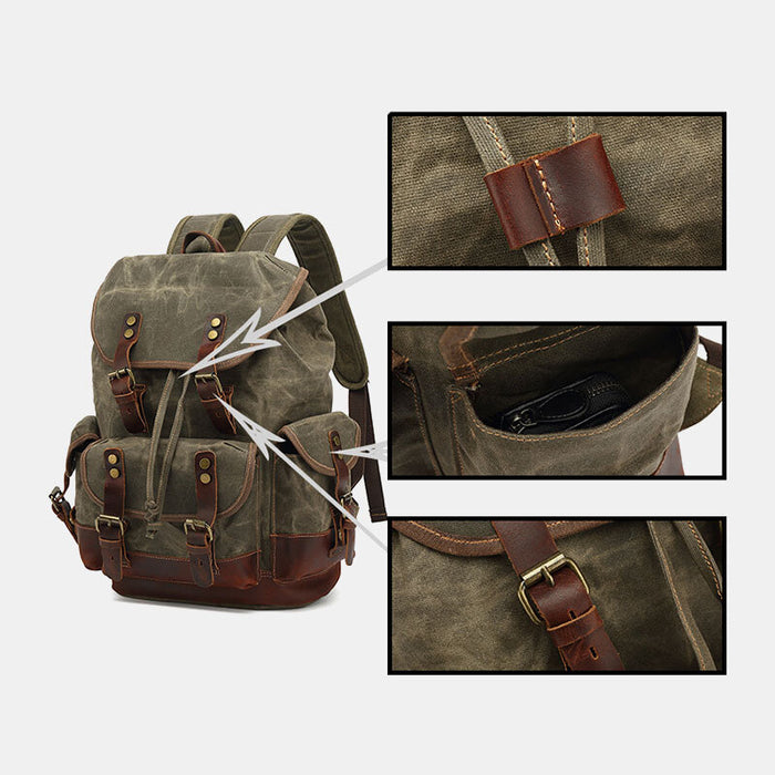 Vintage Waxed Canvas Leather Travel Backpack