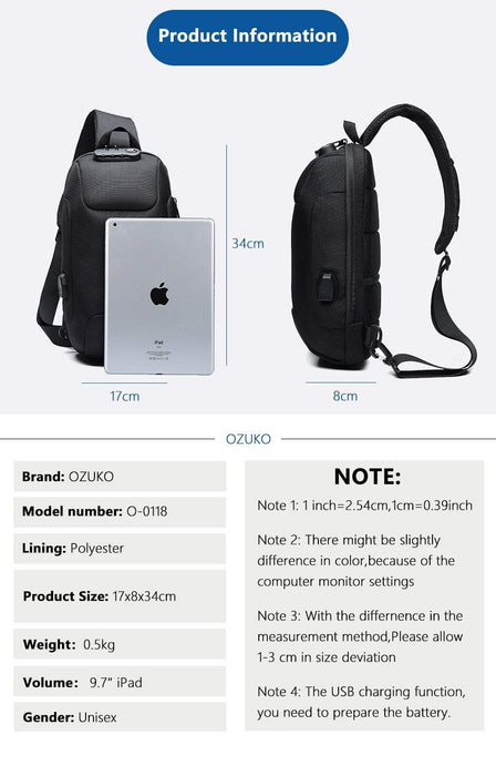 Waterproof Anti-theft Sling Backpack With USB Port