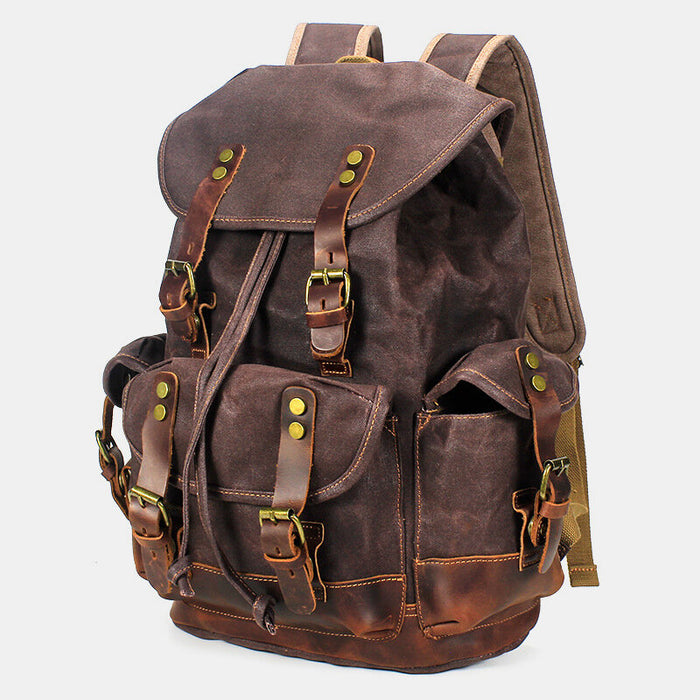 Vintage Waxed Canvas Leather Travel Backpack