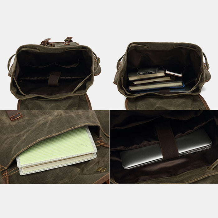 Vintage Waxed Canvas Leather Travel Backpack