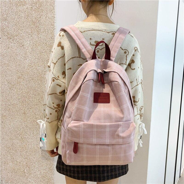 Korean Style Checked School Book Backpack