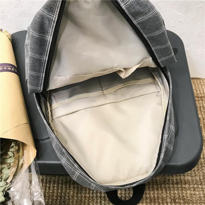 Korean Style Checked School Book Backpack