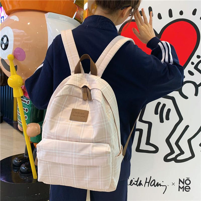 Korean Style Checked School Book Backpack