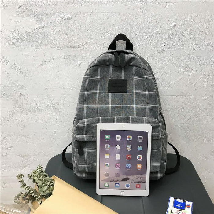Korean Style Checked School Book Backpack