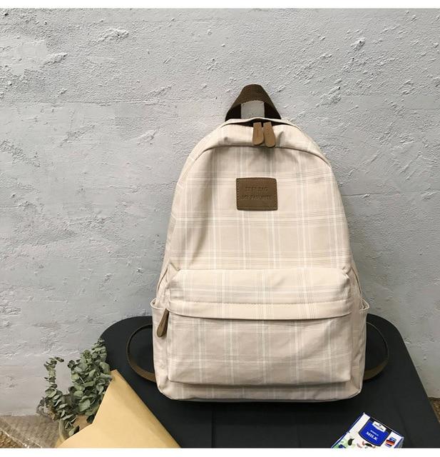 Korean Style Checked School Book Backpack