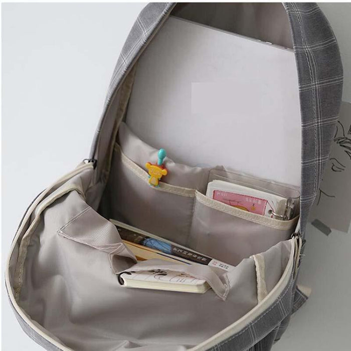 Korean Style Checked School Book Backpack